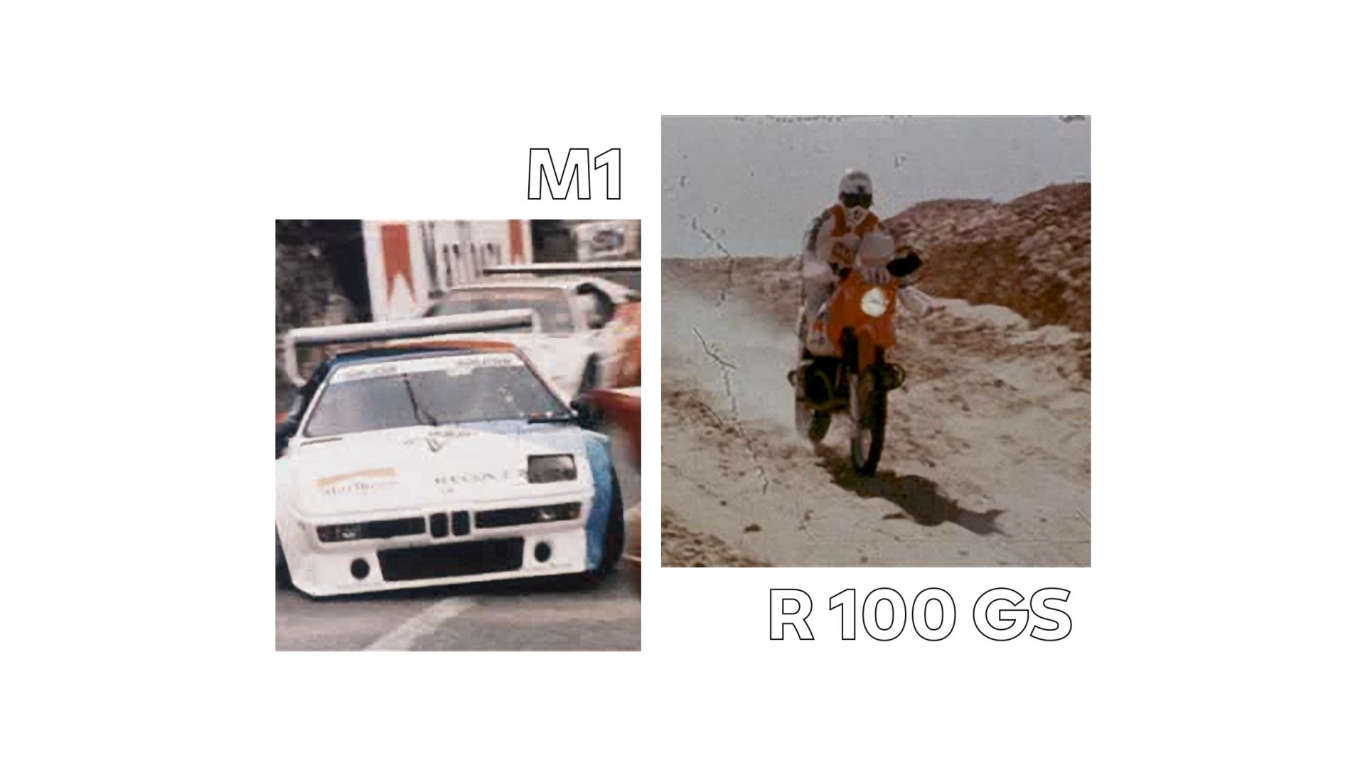 Po lewej historyczne ujęcie BMW M1, po prawej legendarna maszyna z rajdu Paryż – Dakar.