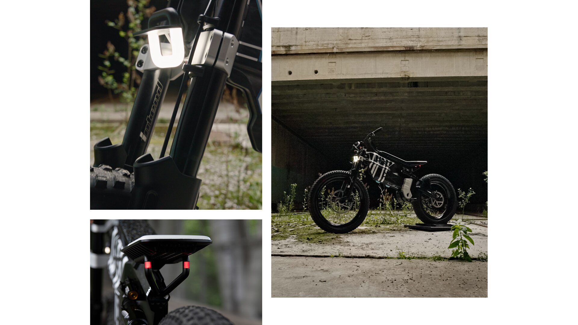 BMW Motorrad Vision AMBY o wyjątkowym wyglądzie z masywnymi oponami klockowymi stoi na opuszczonym terenie fabryki.