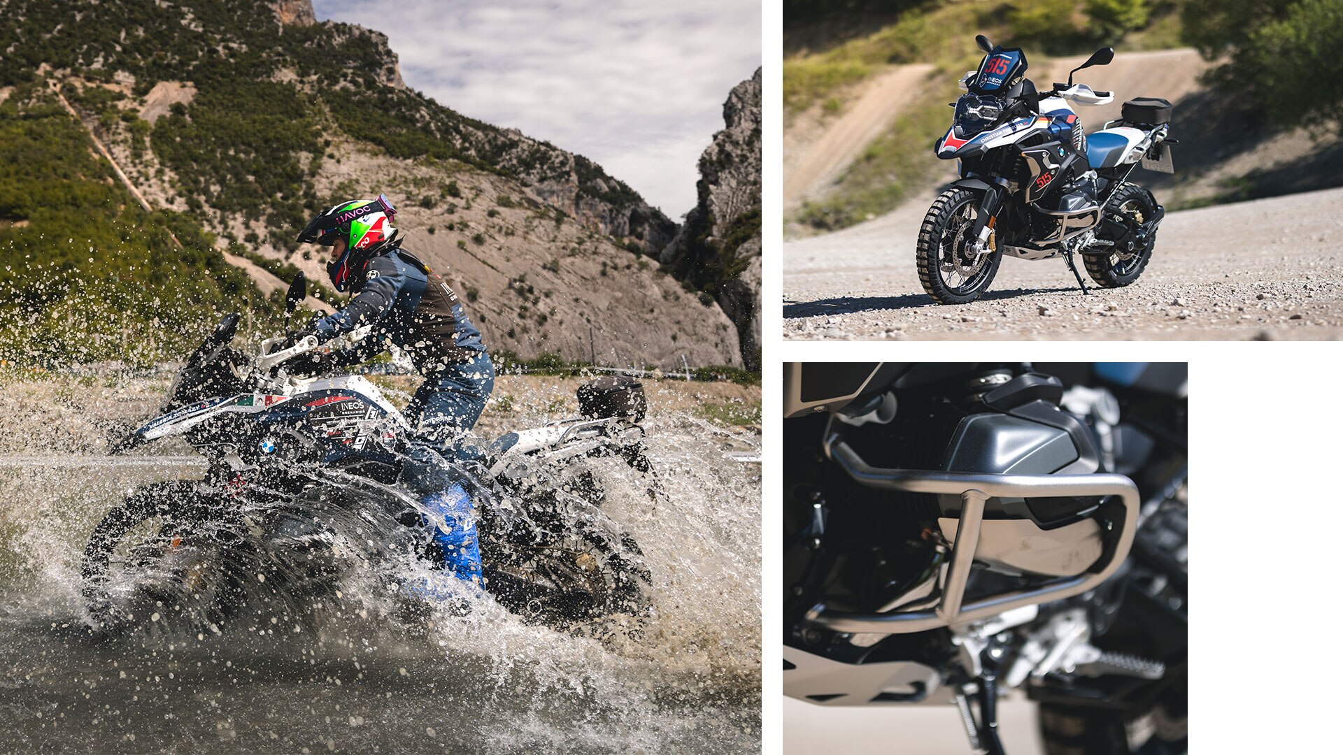 Int. GS Trophy Bike z różnych perspektyw i w pełnej krasie podczas jazdy przez wodę.