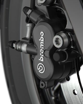Na zdjęciu układ hamulcowy Brembo w kolorze czarnym.