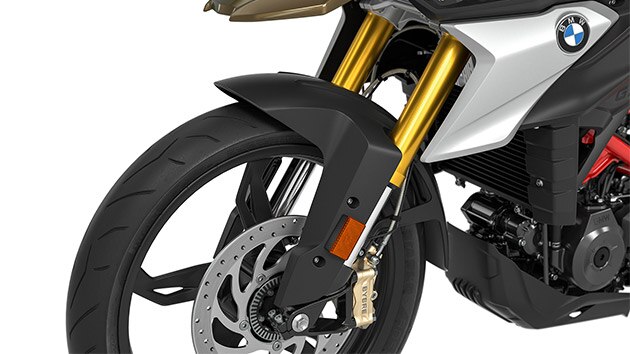 Widzimy odwrócony, anodowany na złoto widelec G 310 GS.