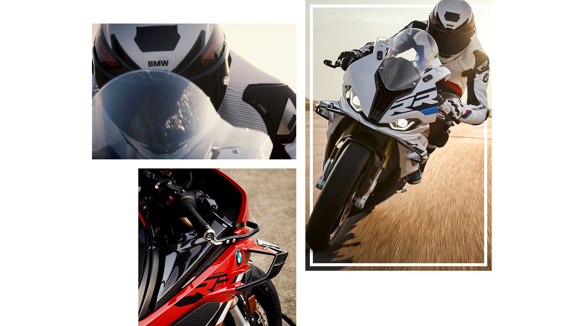 Kolaż zdjęć modeli S 1000 RR podczas jazdy.