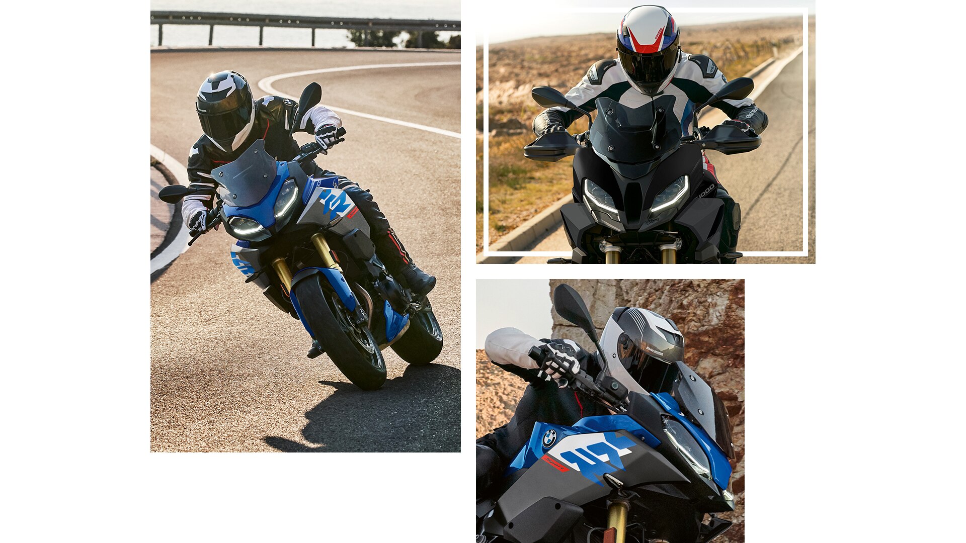 Kolaż zdjęć modeli S 1000 RR podczas jazdy.
