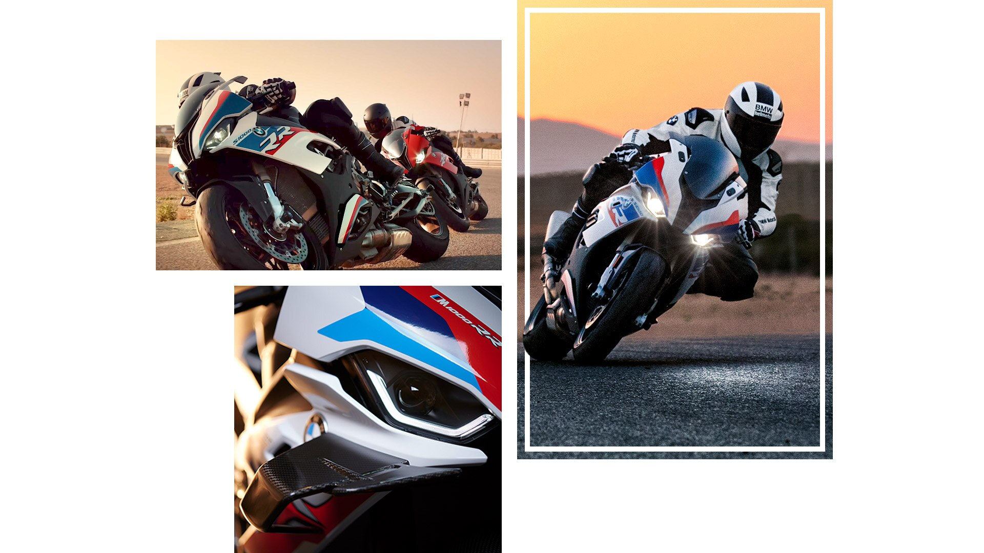 Kolaż zdjęć modeli S 1000 RR i M 1000 RR podczas jazdy.
