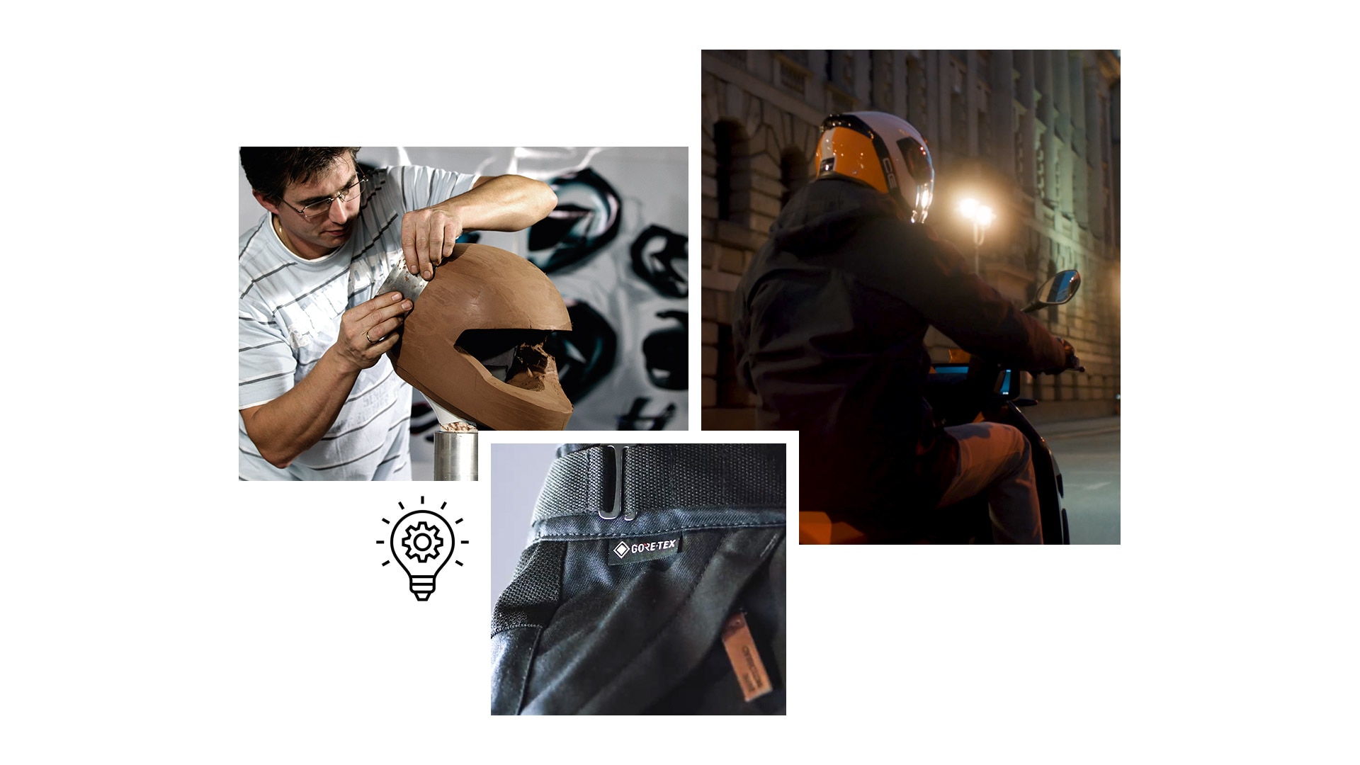 Kolaż innowacji BMW Motorrad takich jak kurtka Tokyo Connect GTX